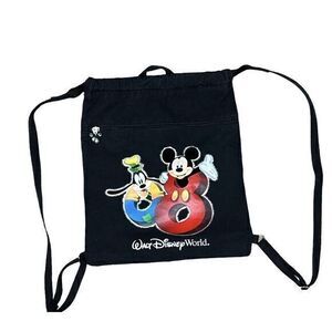 WALT DISNEY WORLD 2008 Drawstring Back‎ Pack Tote Beach Bag Purse Black Tote